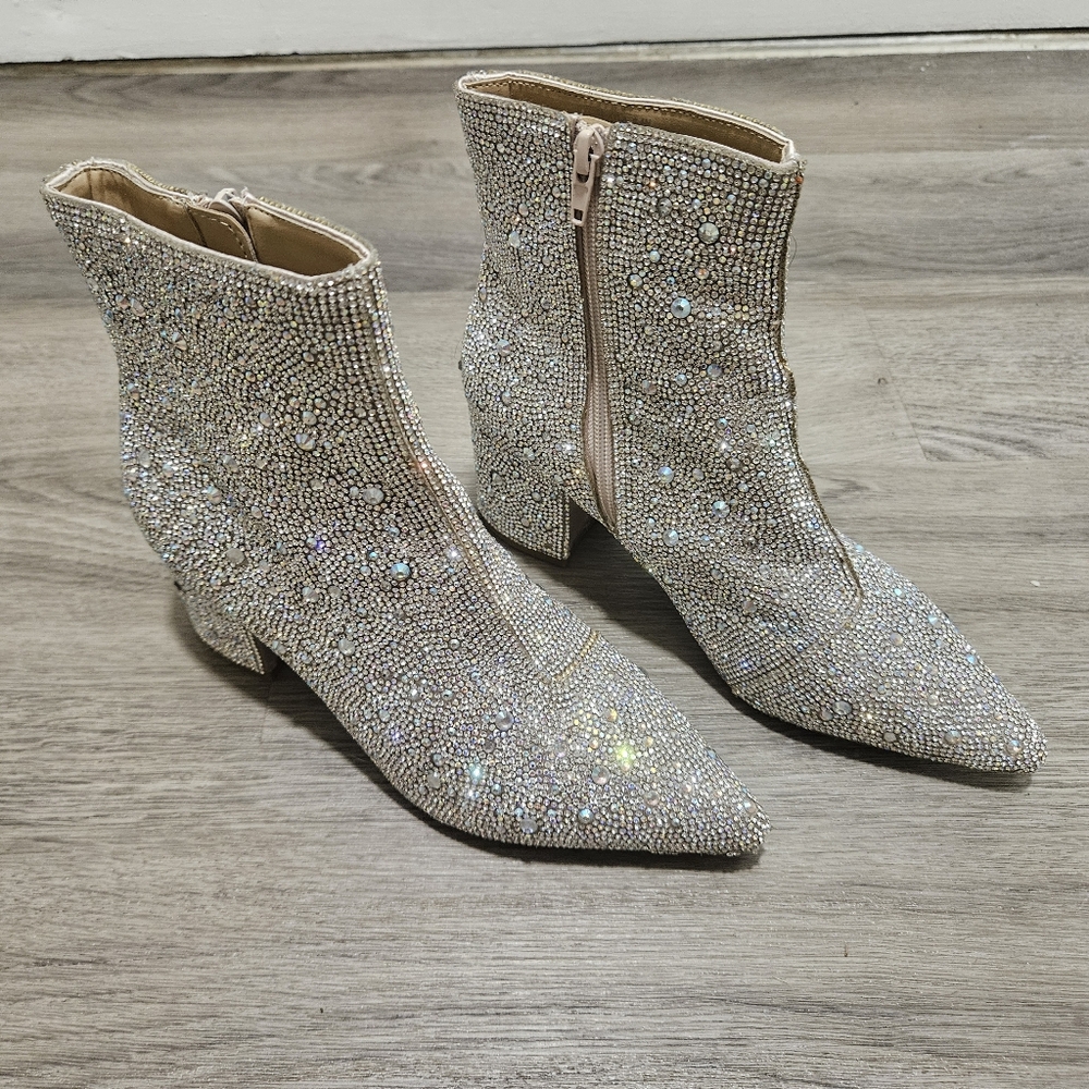 Betsey Johnson Sparkling Silver Ankle Boots